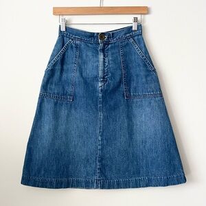 Vintage Gap Blue Denim Skirt A-Line Size 00 Pockets Y2K Boho Preppy Classic